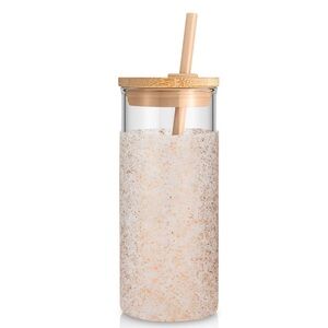 Tronco 20oz Glass Tumbler Water Bottle Straw, Bamboo Lid - Dot Bronze/ 2 Pack